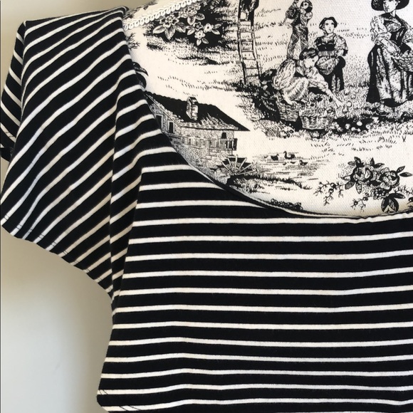 SEED Black/White Stripe Ruffle Off Shoulder Top Casual Cotton Stretch Size S - Picture 7 of 13